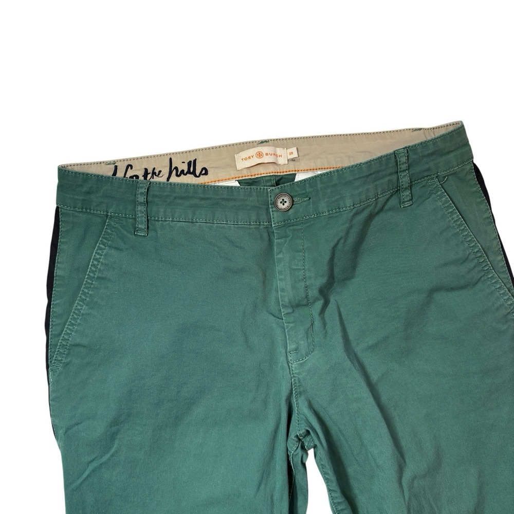 Tory Burch Pants Women's 29 Green Cuffed Black‎ Side Stripe Cotton - Picture 3 of 7